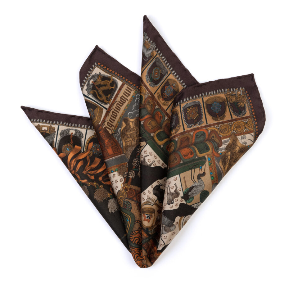(product) The Wind Horse Coal/Cloud Pocket Square, Folded
