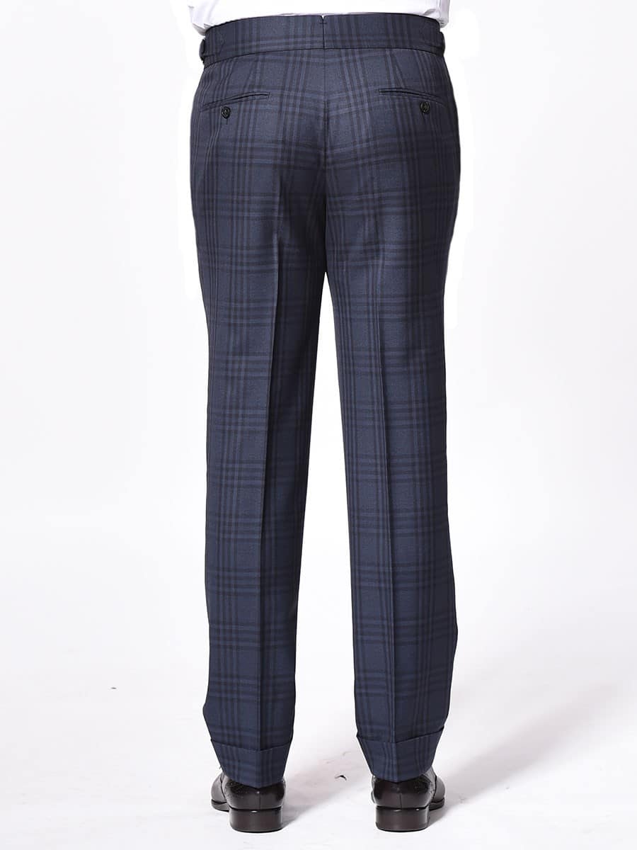 (product) Navy Macro Plaid Dress Pants, back view