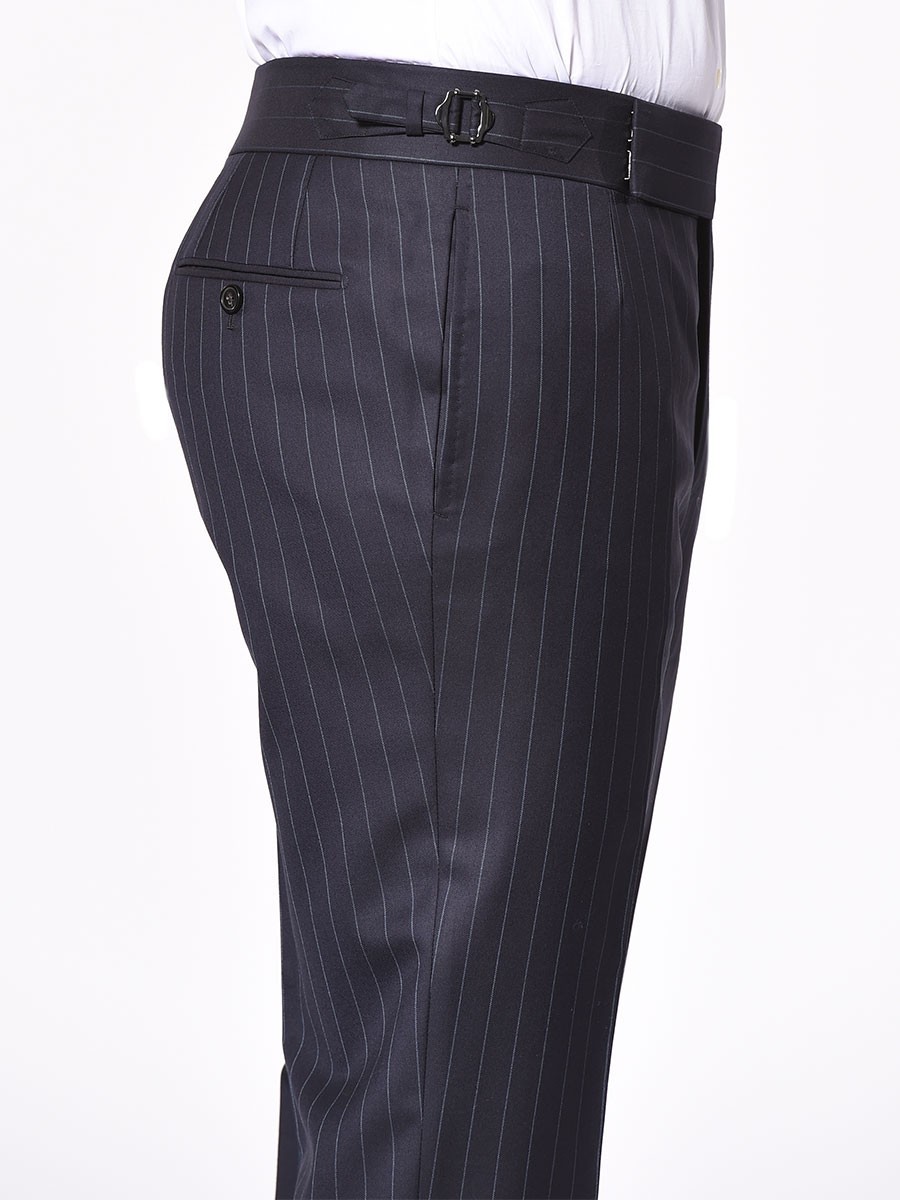 (product) Navy Stripe Suit Pants, side view