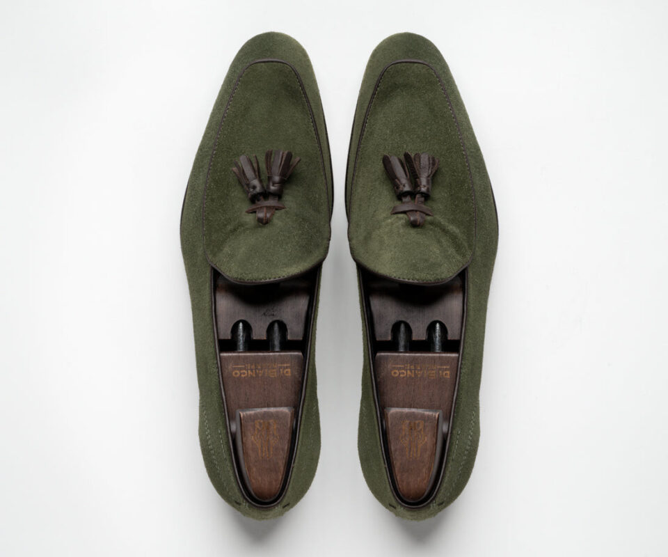 (product) Vomero Olive Suede Loafer, Top view of the pair