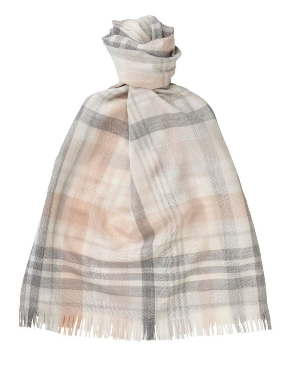 (product) Grey Lightweight Merino Maddrass Scarf, Knotted