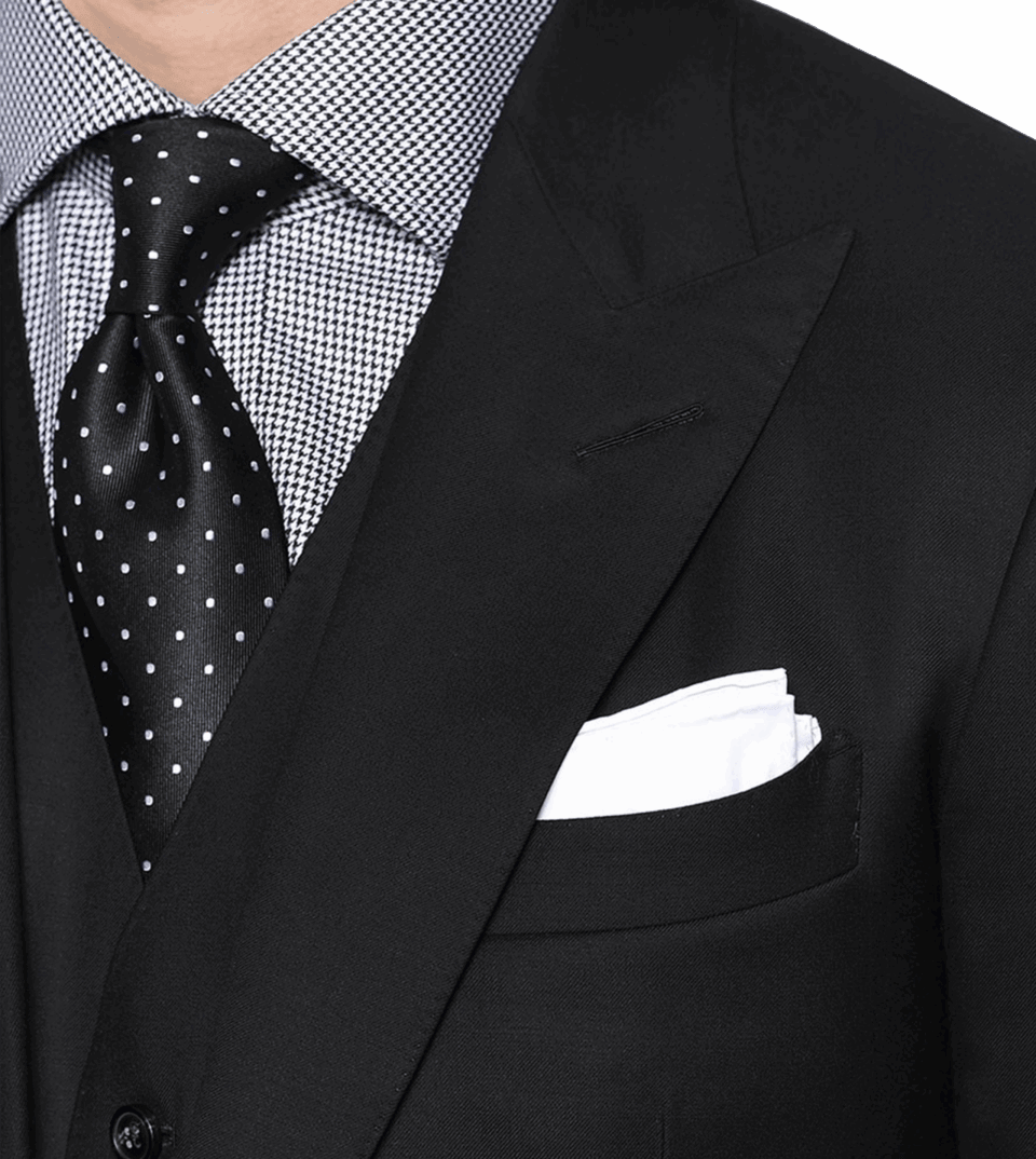 Black two-button Super 110's Bespoke Suit - Lapel Detail