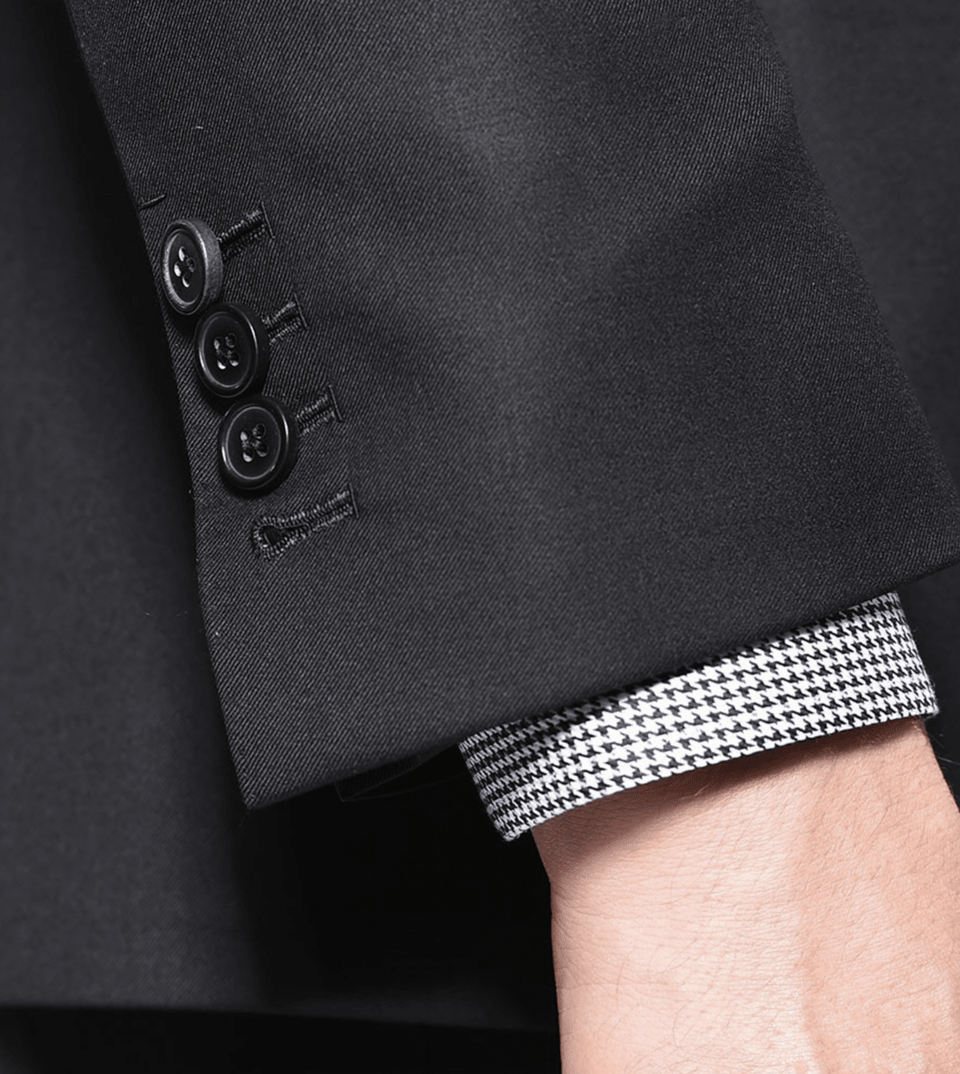 Black two-button Super 110's Bespoke Suit - Cuff Detail