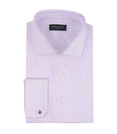 (product) Lavender Textured Micro-Check, Spread-Collar Shirt