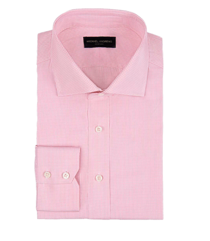 (product) Pale Pink Micro-Gingham, Spread-Collar Shirt