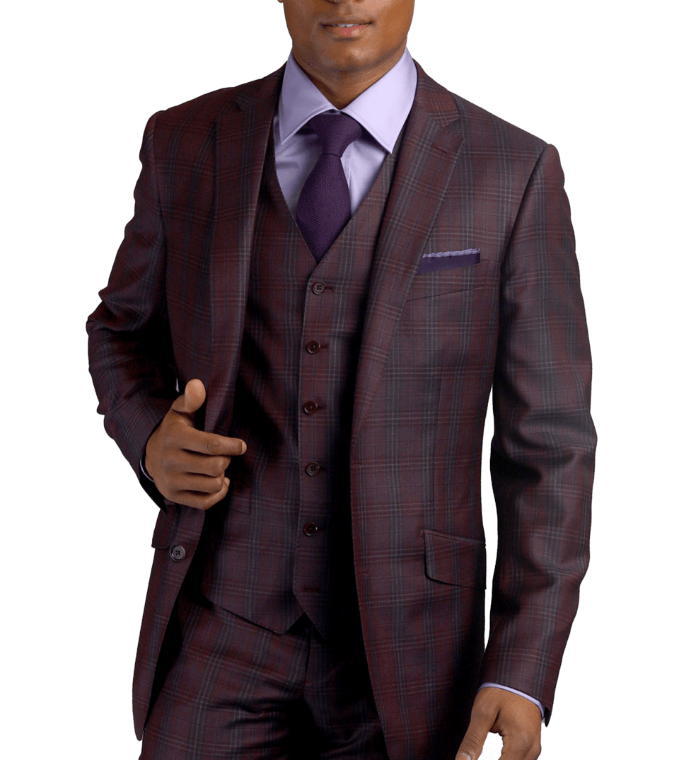 Maroon Plaid, two-button wool, made-to-measure Suit