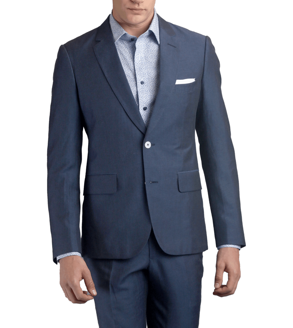 Medium Blue two-button Wool Linen Blend Suit, Made-to-measure