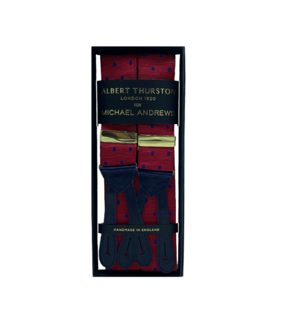 Albert Thurston Burgundy Suspenders with Blue Dots
