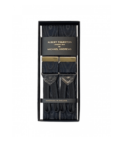 Albert Thurston Black Moire Suspenders with Gold Hardware