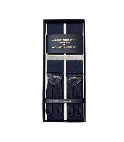 Albert Thurston Black Solid Suspenders with Silver Hardware