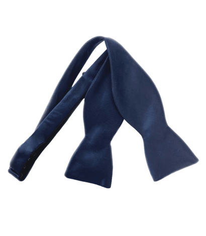 (product) Navy Blue Silk Satin Self-Tie Bowtie (2 1/2