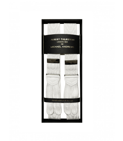 Albert Thurston 32mm White Moire Suspenders with Silver Hardware