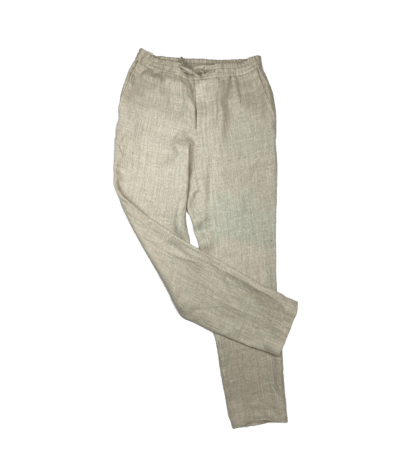 (product) Tan Linen Elastic Waist Pants