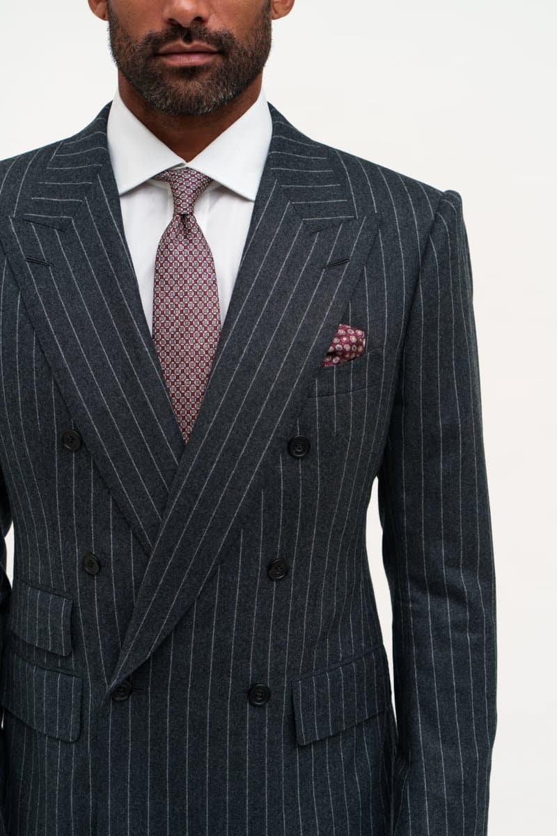 (product) Charcoal Grey Double Breasted Pinstripe Suit