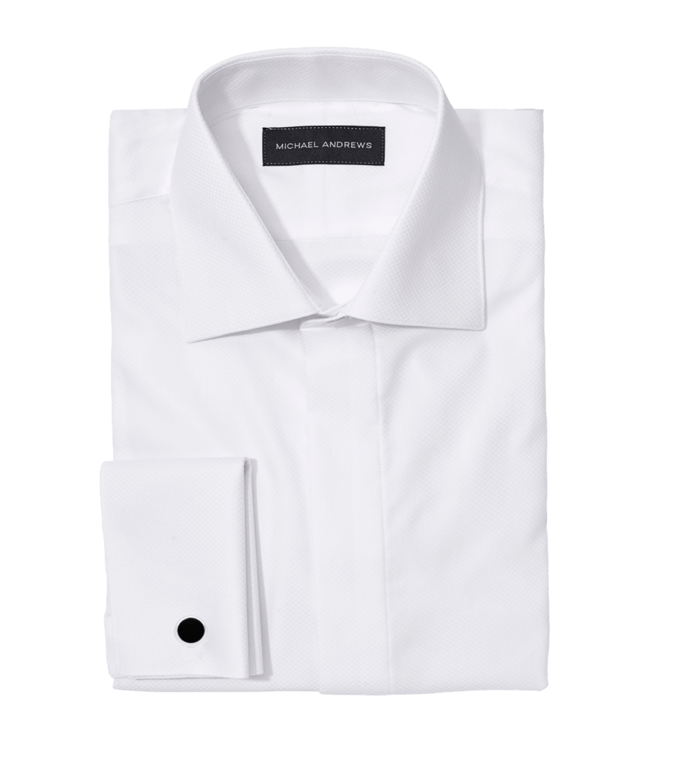 Michael Andrews Bespoke | White Pique Hidden Button Tux Shirt