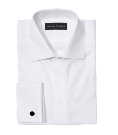 (product) White Pique Hidden Button Tux Shirt