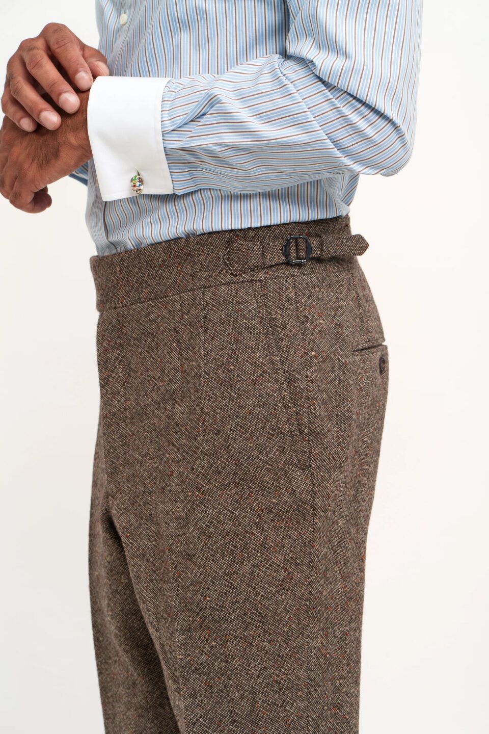 (product) Brown Donegal Tweed Dress Pants