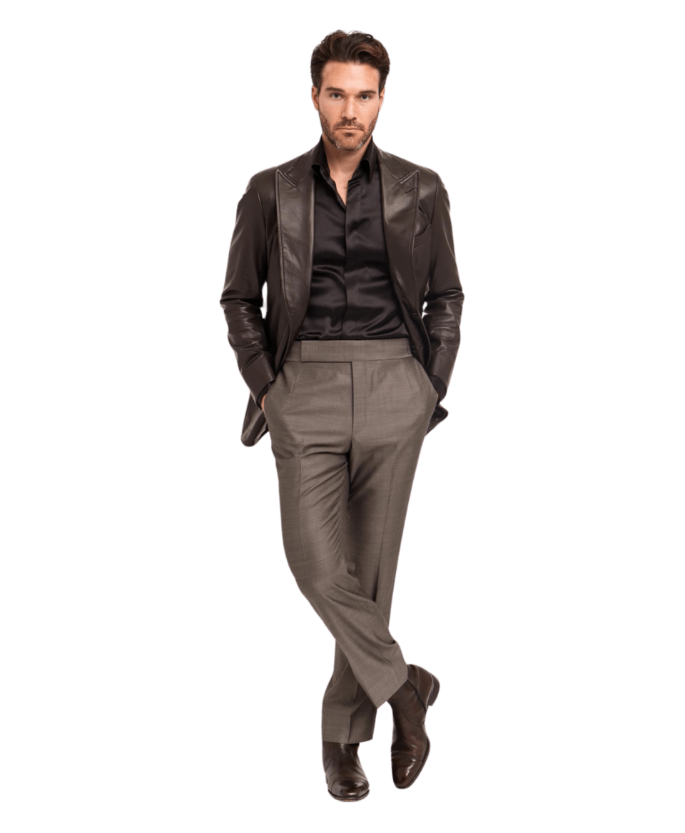 michael-andrews-brown-leather-sport-coat-2 - Dark Brown Leather Sport Coat - custom suits nyc bespoke tailor