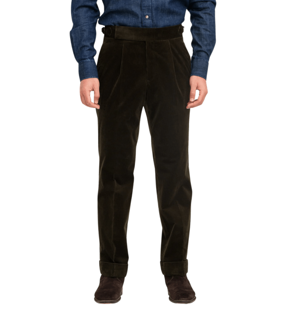 Michael-Andrews-Custom-Olive-Green-Corduroy-Trousers