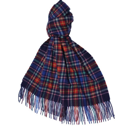 (product) Blue x Red Plaid Extra Wide Cashmere Scarf, knotted