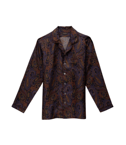 Michael Andrews Custom Navy and Maroon Silk Paisley Twill Pajama Shirt