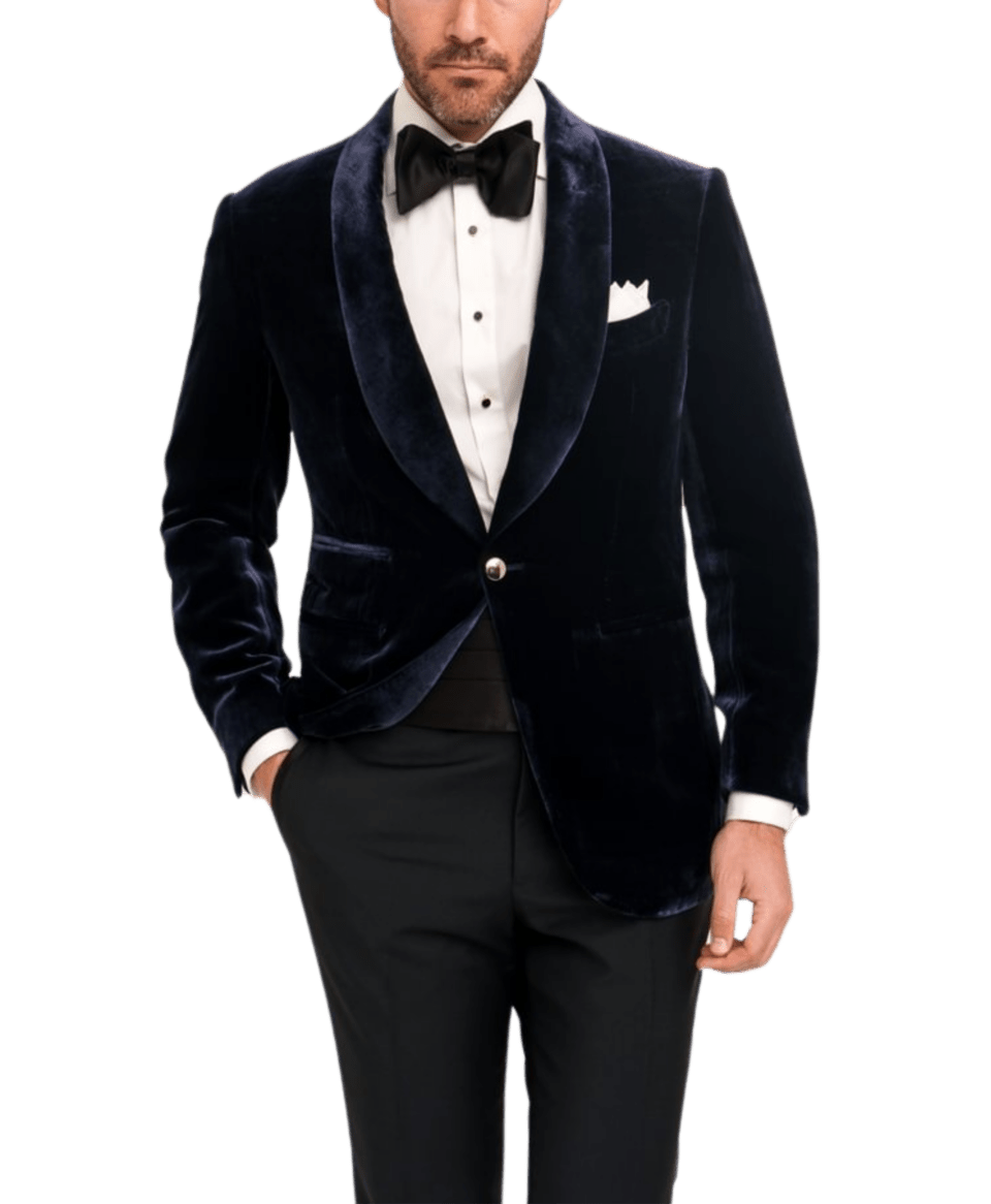 blue snowflake wedding dress Mens Two Button Peak Lapel Velvet Prom Tuxedo Blazer in Navy Blue 62 Regular / Navy