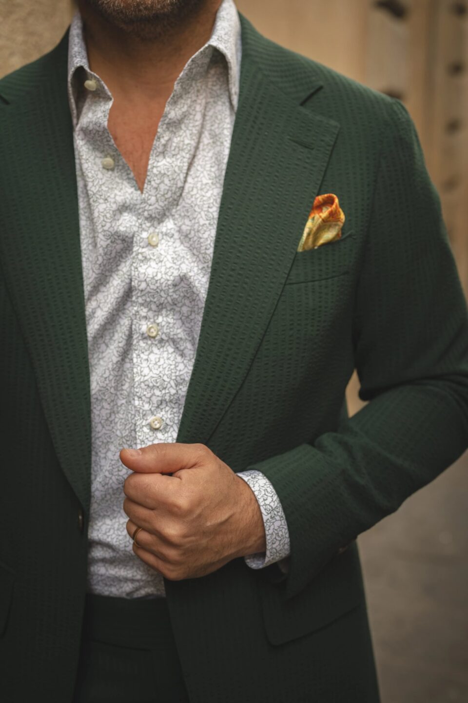 michael-andrews-green-suit-large-square-2 - Hunter Green Wool Seersucker Suit - custom suits nyc bespoke tailor
