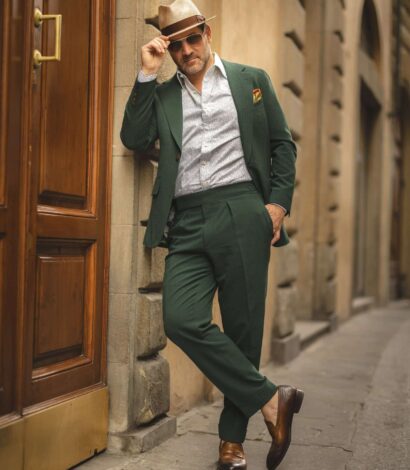 michael-andrews-green-suit-large-square - Hunter Green Wool Seersucker Suit - custom suits nyc bespoke tailor