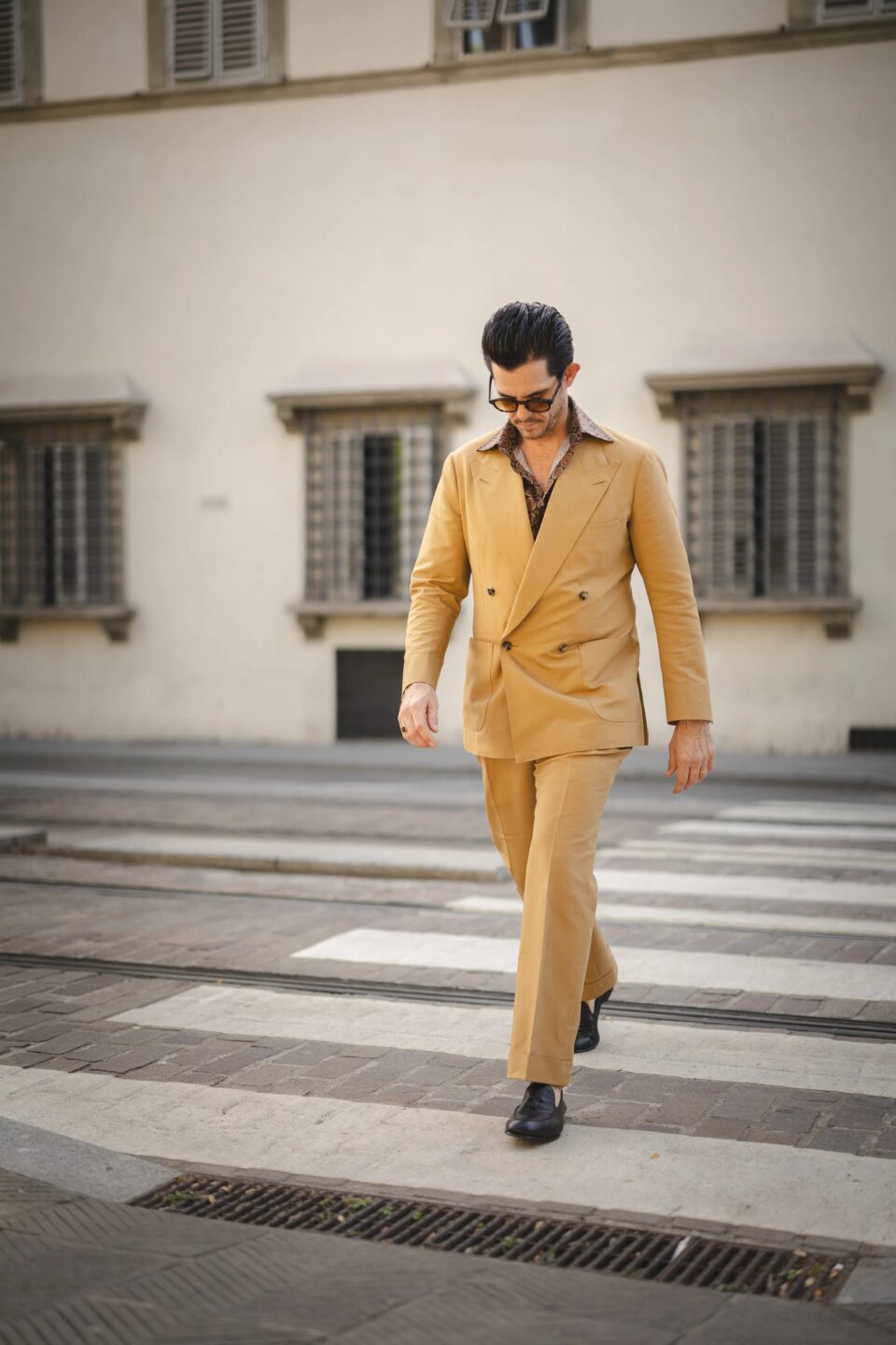 michael-andrews-suit-large-square-2 - Solid Camel Double Breasted Cotton Suit - custom suits nyc bespoke tailor