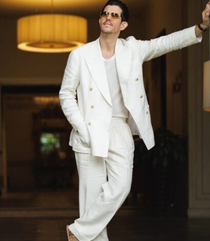 Off White Solid Linen Suit