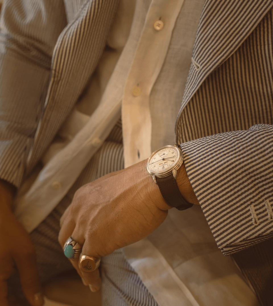 Classic Blue and White-Seersucker Stripe Suit Close Up View