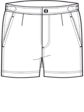 Technical sketch of 3-inch inseam shorts