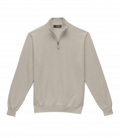 Michael Andrews Custom Merino Wool 1/4 Zip Mock Sweater in White