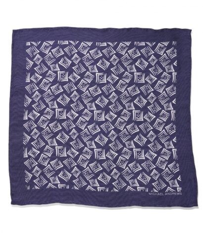 (product) Blue Retro Geometic Print Pocket Square - custom suits nyc bespoke tailor midtown, noho