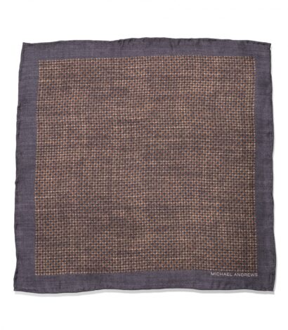 (product) Black, Gold & Ivory Houndstooth Pocket Square, full view - custom suits nyc bespoke tailor midtown, noho