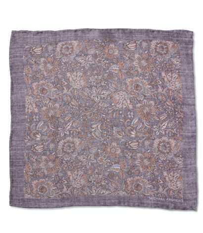 (product) Grey & Tan Floral Pocket Square - custom suits nyc bespoke tailor midtown, noho