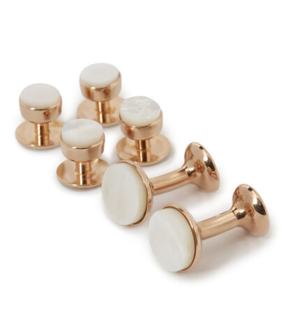 (product) Mother of Pearl Stud and Cufflink Set (Rose Gold) - custom suits nyc bespoke tailor midtown, noho