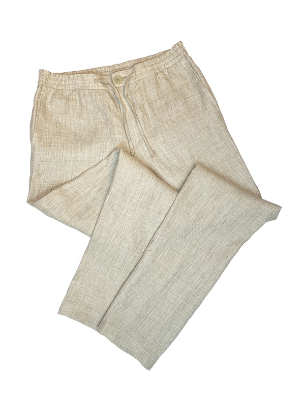 (product) Tan Linen Elastic Waist Pants - custom suits nyc bespoke tailor midtown, noho
