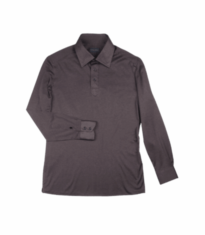 MAB Dark Brown Jersey Long Sleeve Polo Shirt - custom suits nyc bespoke tailor midtown, noho