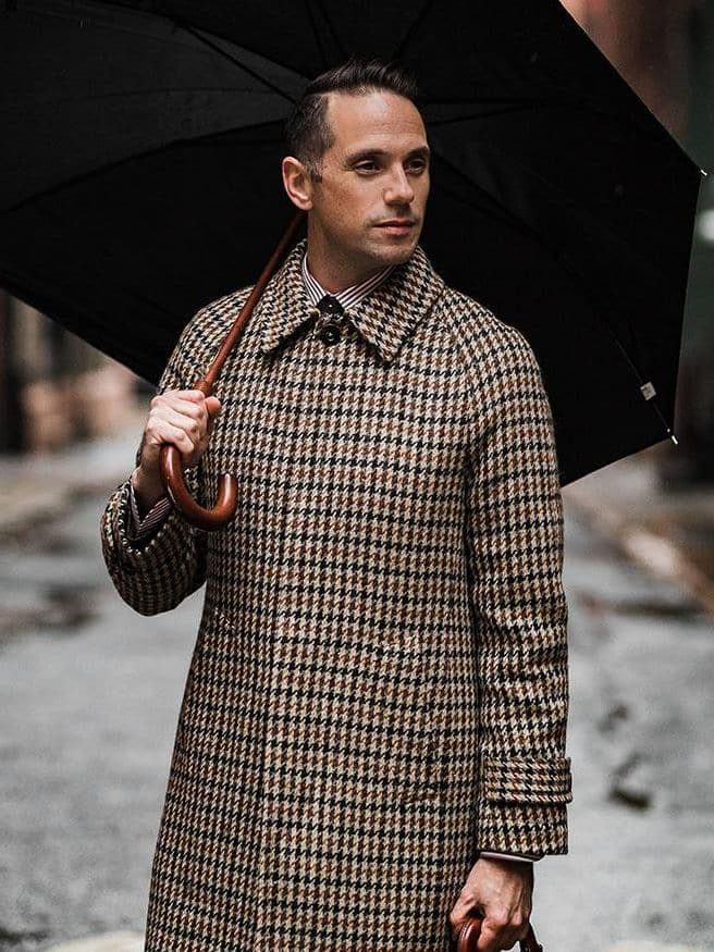 (product) Houndstooth Balmacaan Coat - custom suits nyc bespoke tailor midtown, noho