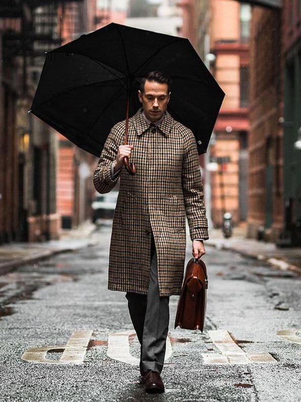 (product) Houndstooth Balmacaan Coat - custom suits nyc bespoke tailor midtown, noho