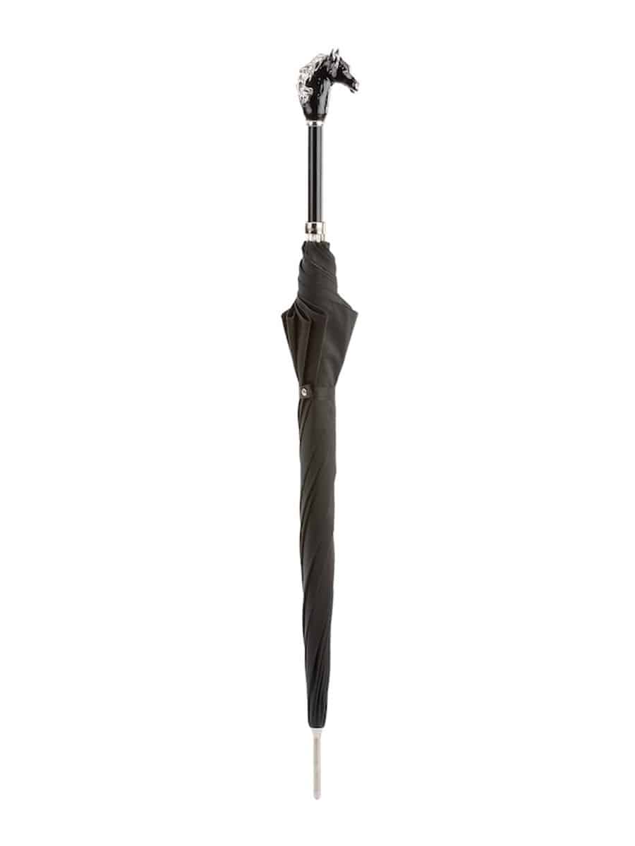 (product) Black Horse Head Umbrella, Closed view - custom suits nyc bespoke tailor midtown, noho
