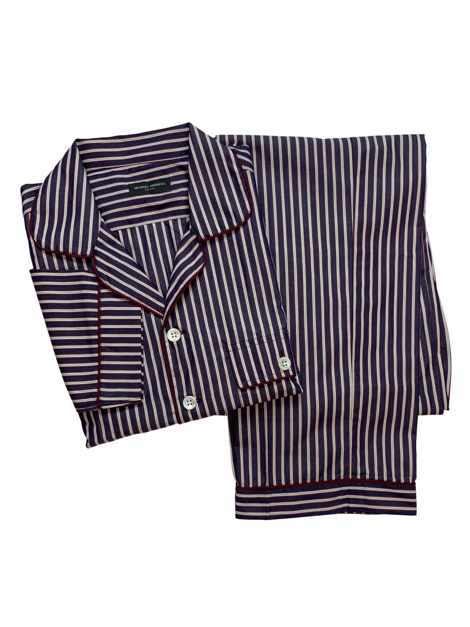 (product) Red & Dark Blue Stripe Pajama Shirt displayed flat for a coordinated look - custom suits nyc bespoke tailor midtown, noho