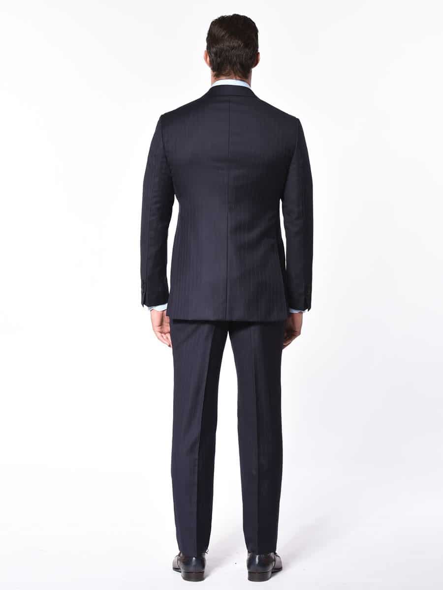 (product) Navy Pinstripe Bespoke Suit, back view - custom suits nyc bespoke tailor midtown, noho