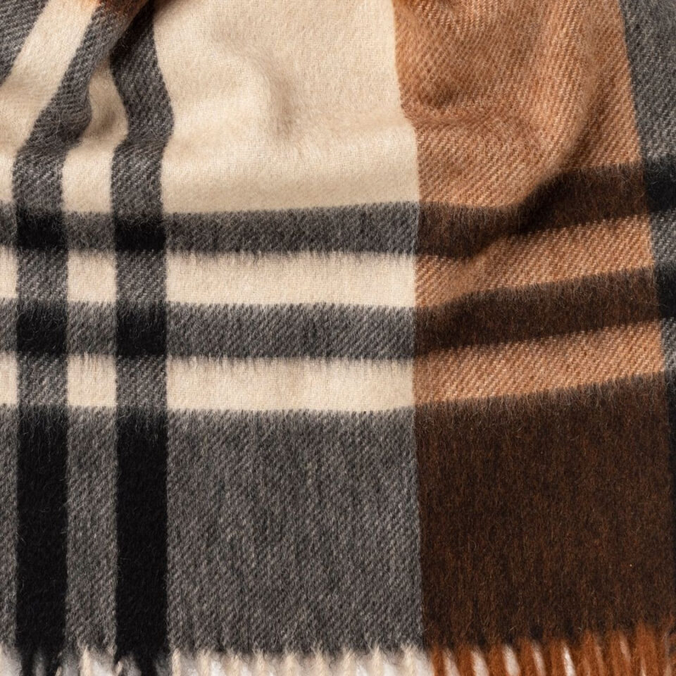 (product) Crocket Primary Blackwatch Wide Cashmere Scarf, close-up swatch - custom suits nyc bespoke tailor midtown, noho