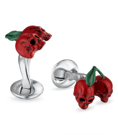(product) Cherries & Skulls Cufflinks, side-by-side display - custom suits nyc bespoke tailor midtown, noho
