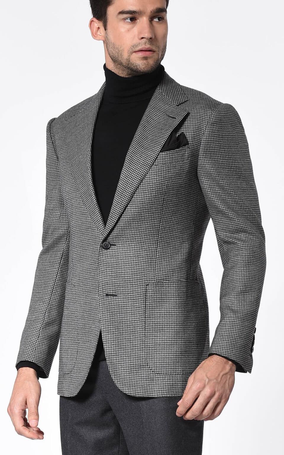 (product) Grey Houndstooth Signature Bespoke Sport Coat - custom suits nyc bespoke tailor midtown, noho