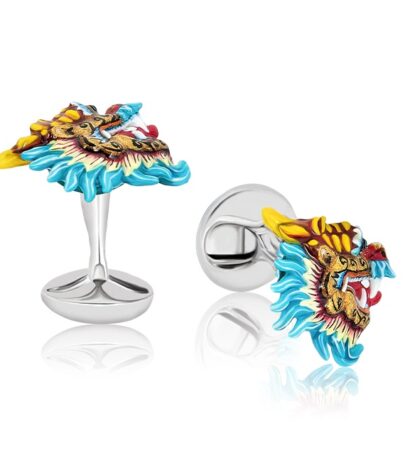 (product) Loong Cufflinks, multicolored dragon-inspired design - custom suits nyc bespoke tailor midtown, noho