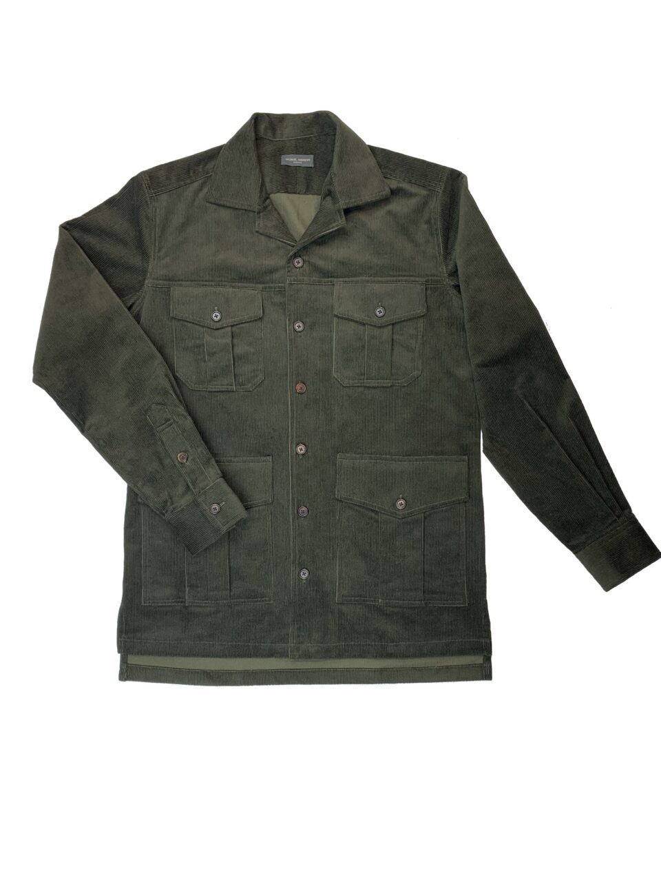 (product) Hunter Green Stretch Corduroy Safari Shirt Jacket - custom suits nyc bespoke tailor midtown, noho