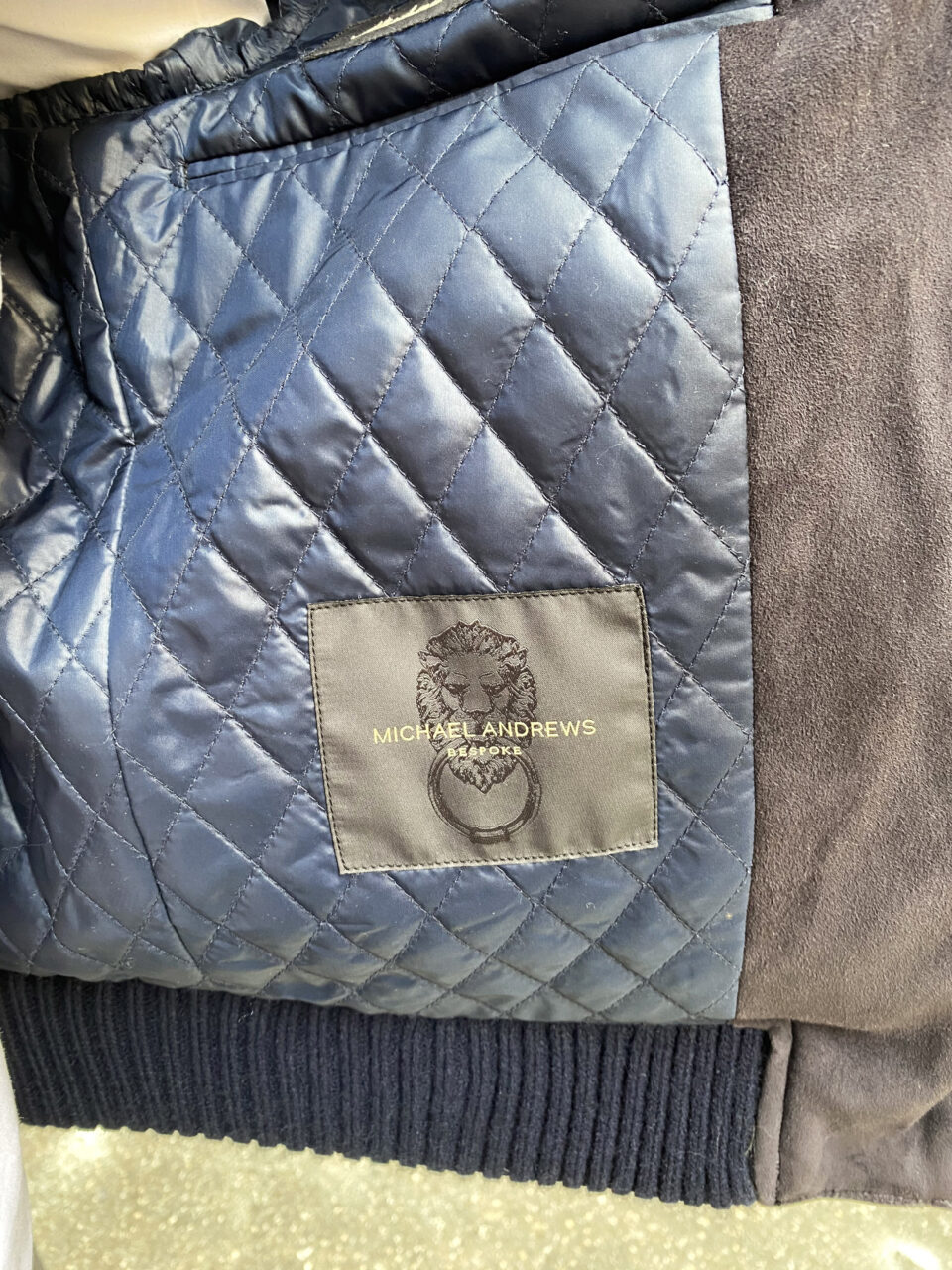 (product) Navy Lamb Suede Bomber - custom suits nyc bespoke tailor midtown, noho